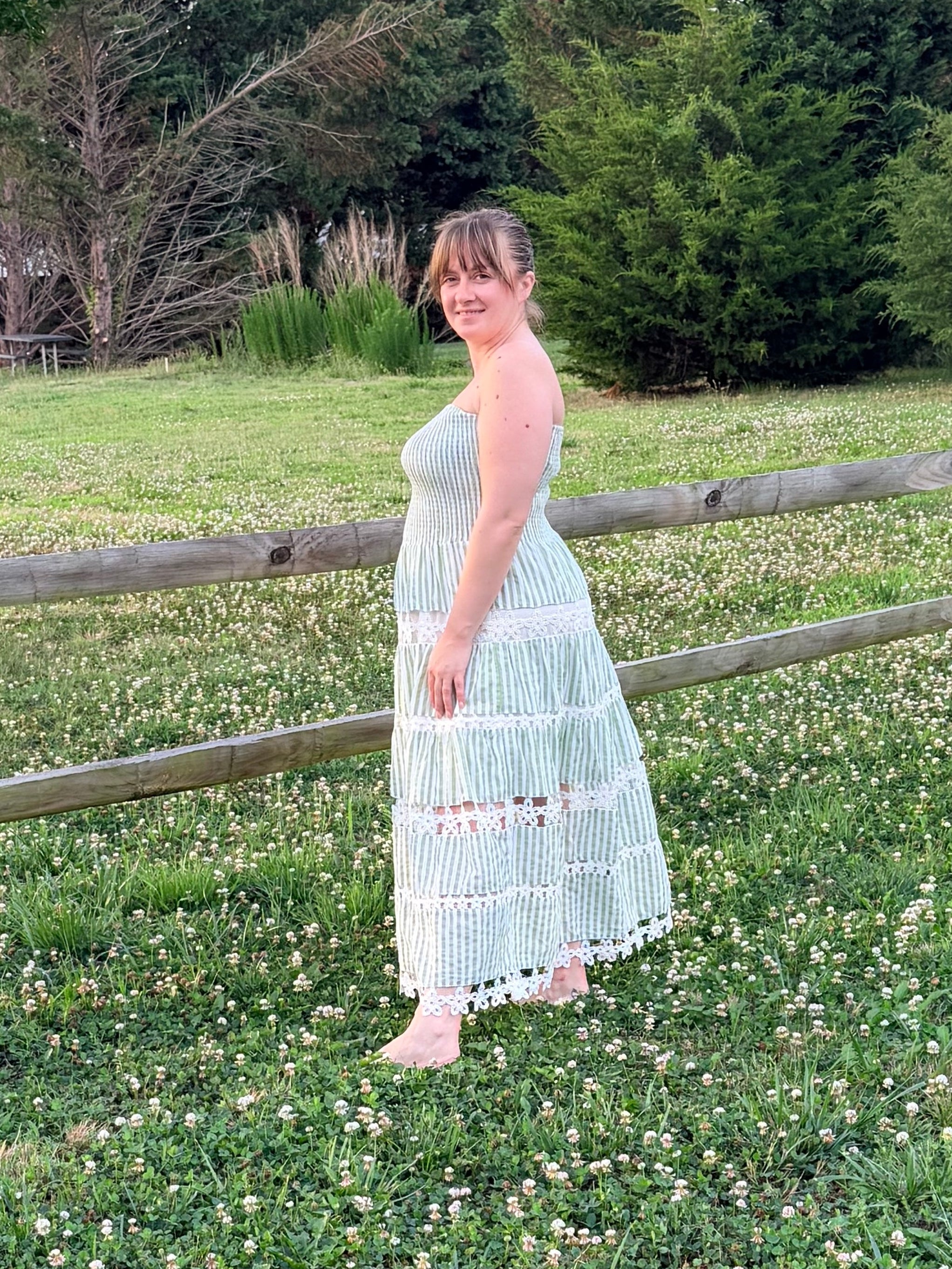 Striped Floral Lace Strapless Tube Dress
