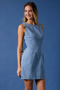 Round neck fitted denim dress