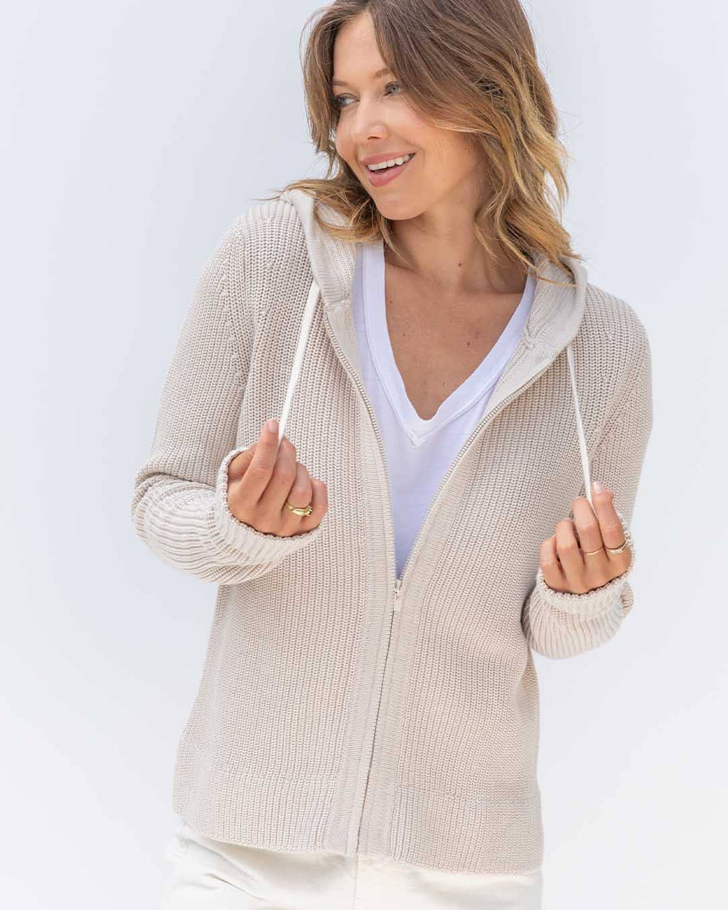 Cotton Fisherman Hoodie Oatmeal