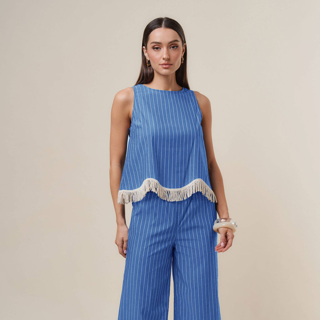 Fringe stripe top & pants set