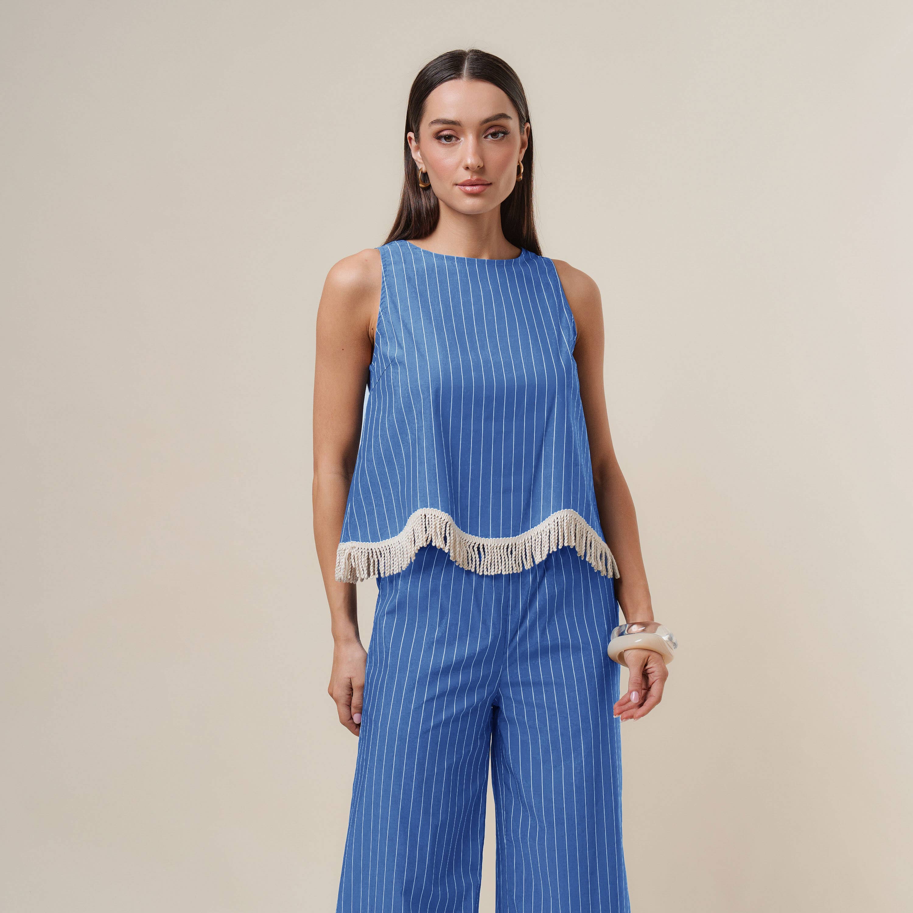 Fringe stripe top & pants set