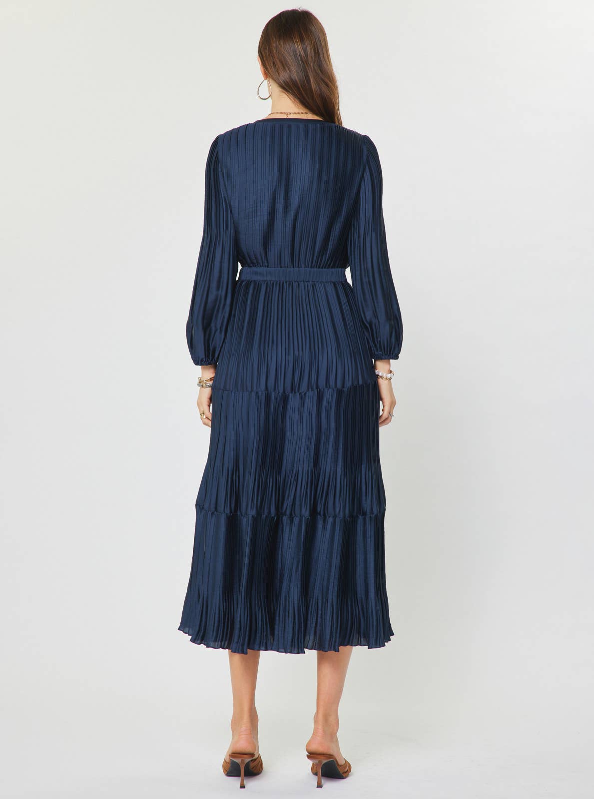 Pleated Long Sleeve Midi Dress