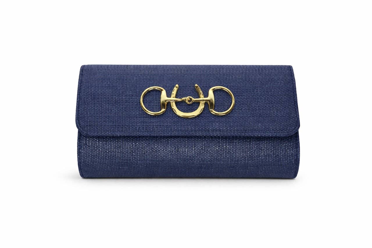 Navy Avery Clutch Straw - Gold Charms