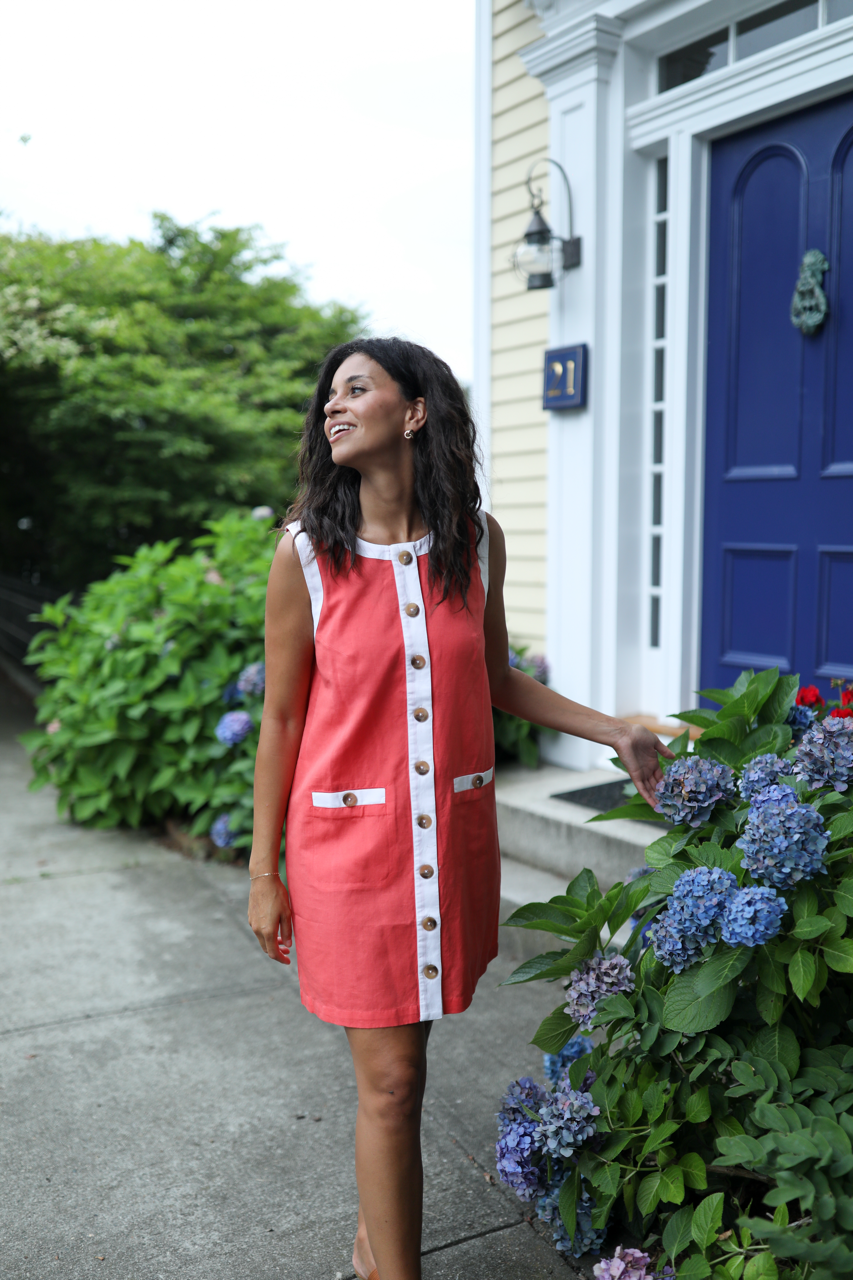 The Shift Dress - Poppy with White