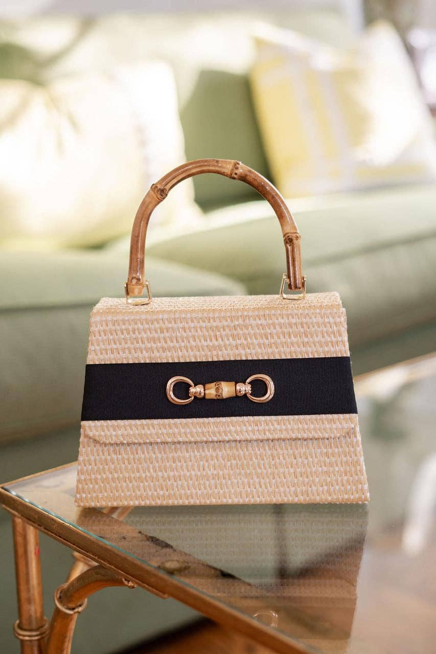Straw Bamboo Handle - Ribbon Band with Bamboo Toggle