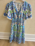 Sm Linen embroidered bell sleeve print dress