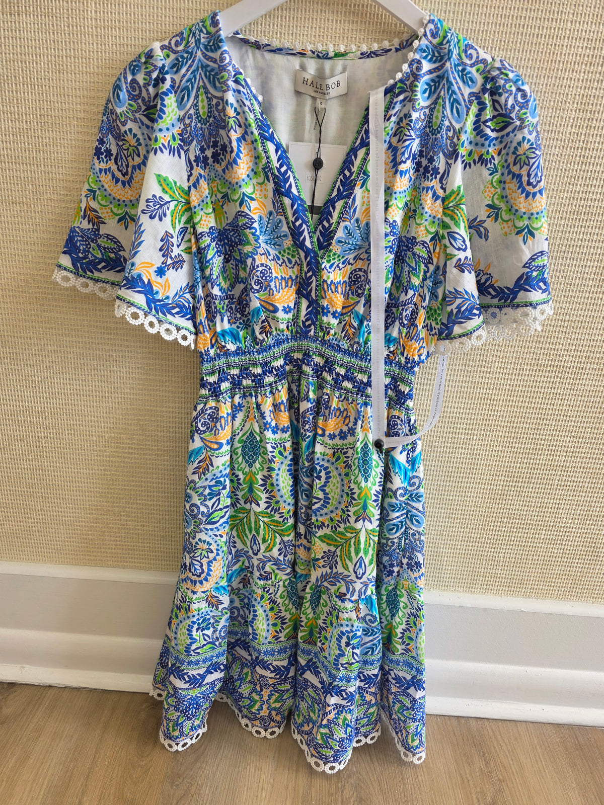 Sm Linen embroidered bell sleeve print dress