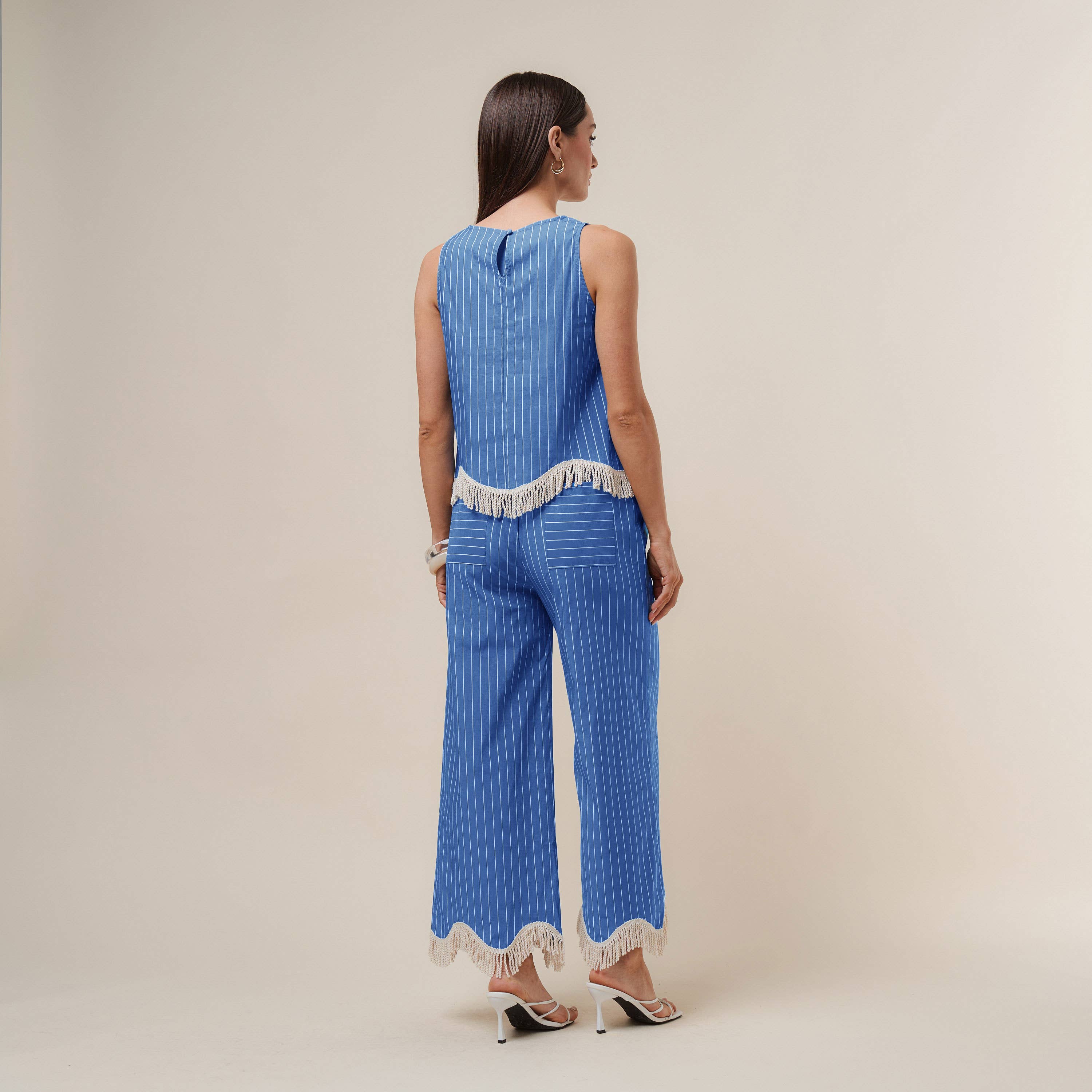 Fringe stripe top & pants set