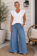 Blue Pinstripe Wide-Leg