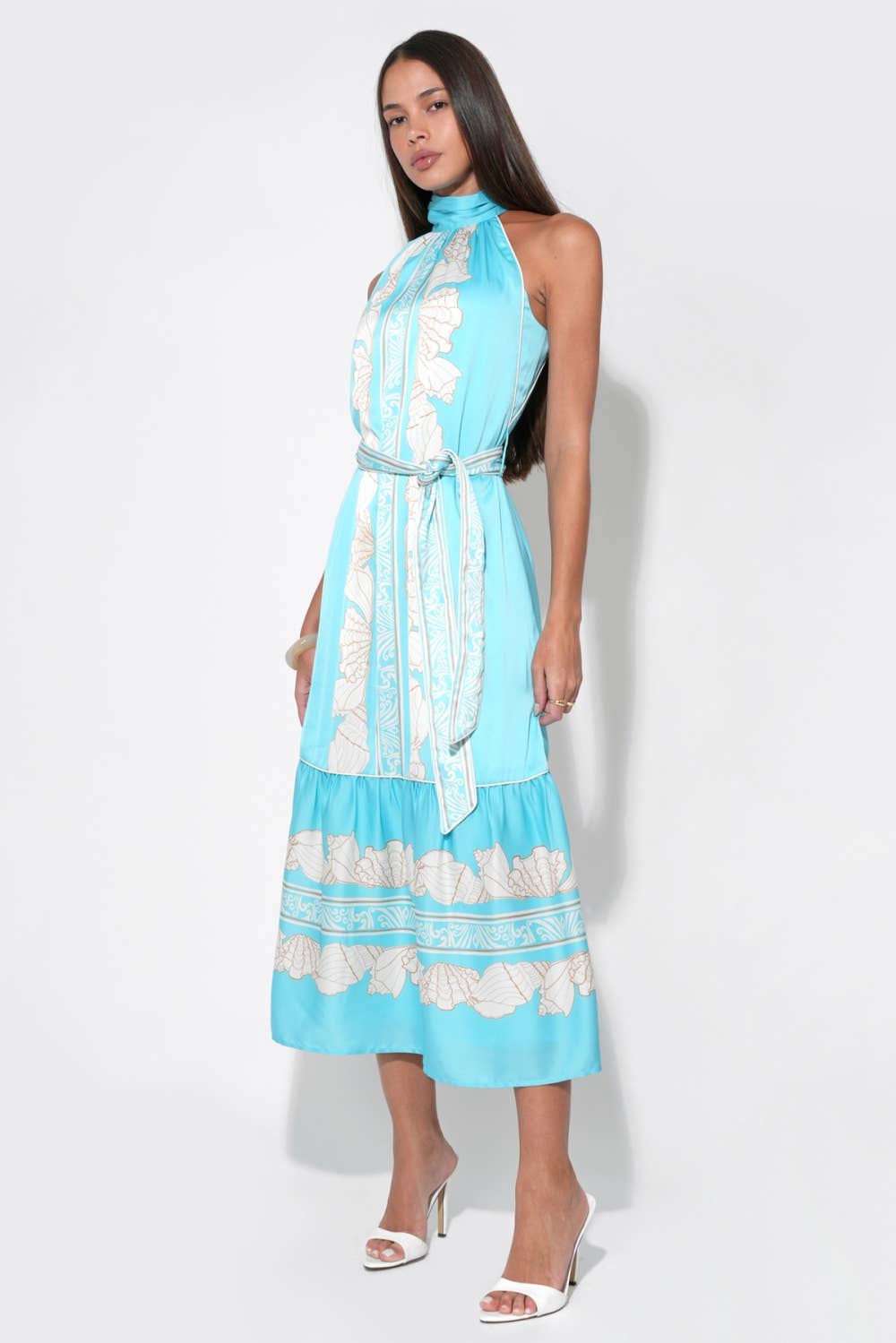 Halter Printed Seashell Maxi Dress