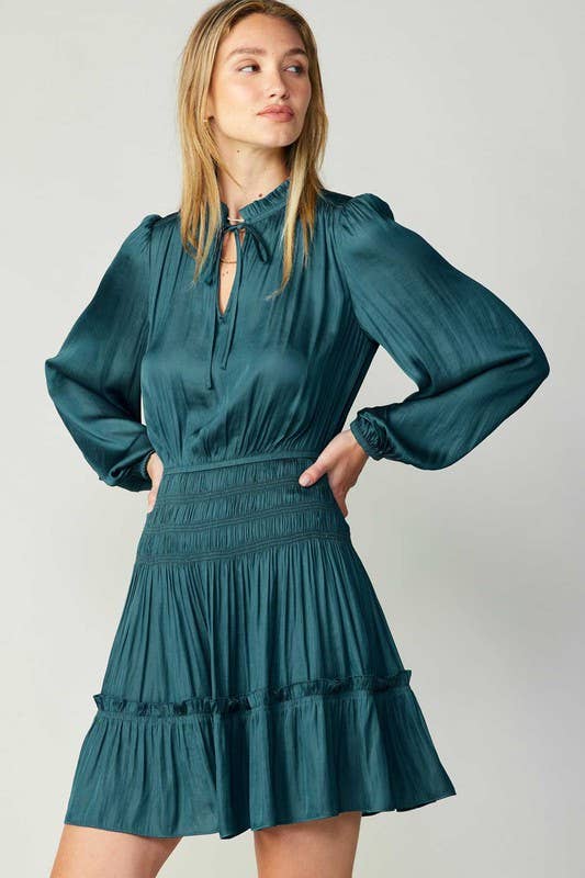 Smocked Teal Mini Dress