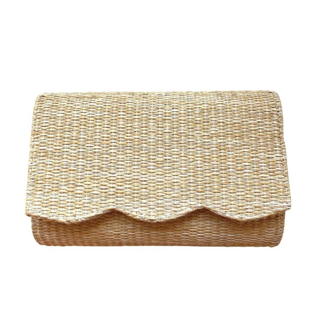 Scalloped Ruby Straw Clutch- Gold Charm