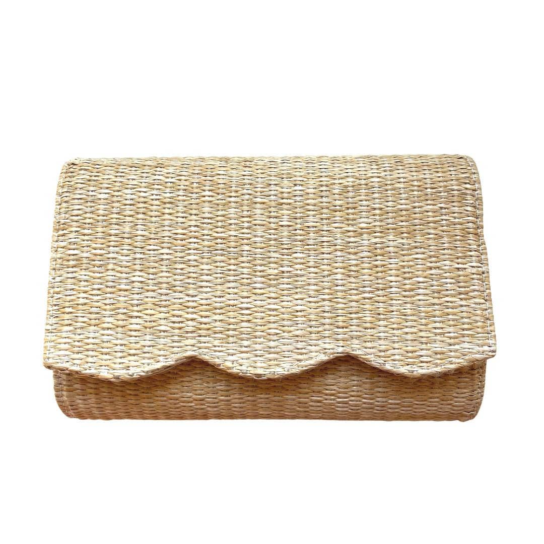 Scalloped Ruby Straw Clutch- Gold Charm