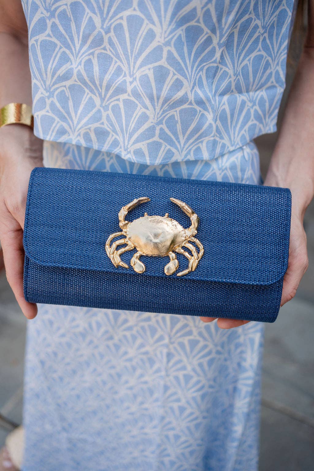 Navy Avery Clutch Straw - Gold Charms