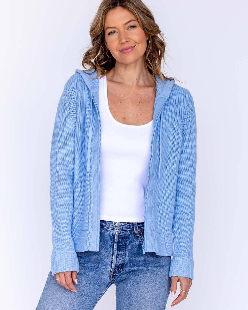 Cotton Fisherman Hoodie Blue