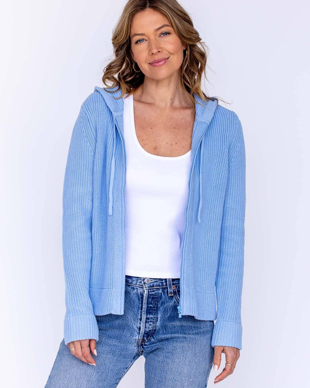 Cotton Fisherman Hoodie Blue