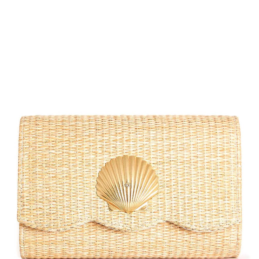 Scalloped Ruby Straw Clutch- Gold Charm