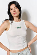 DIZZY OLIVE BEAD EMBROIDERY TANK