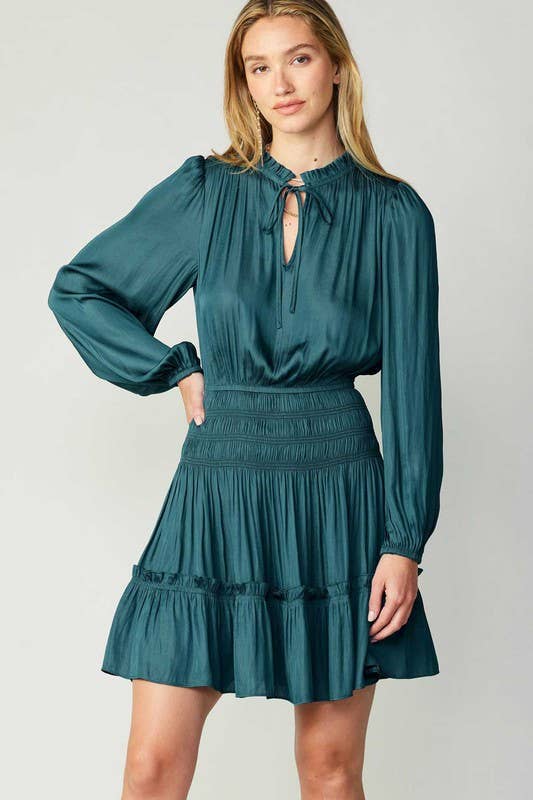 Smocked Teal Mini Dress