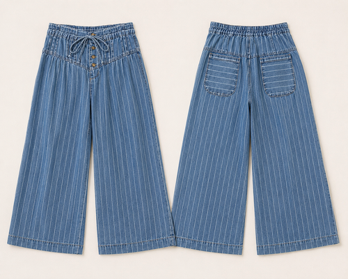 Blue Pinstripe Wide-Leg