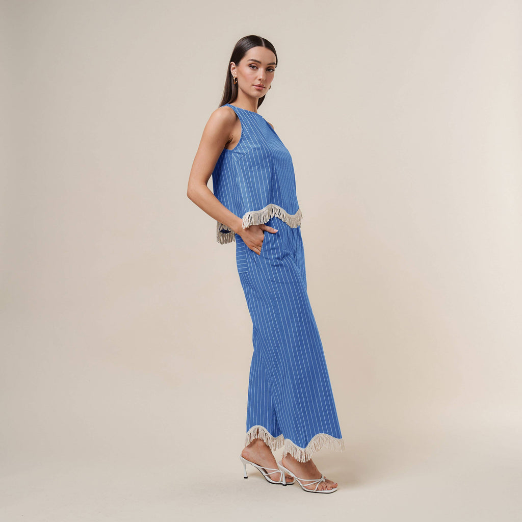 Fringe stripe top & pants set