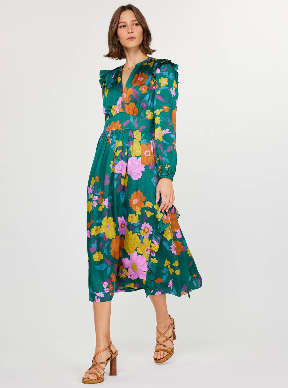 Floral Motif Ruffled Maxi Dress