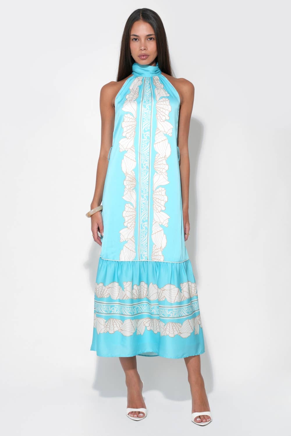 Halter Printed Seashell Maxi Dress