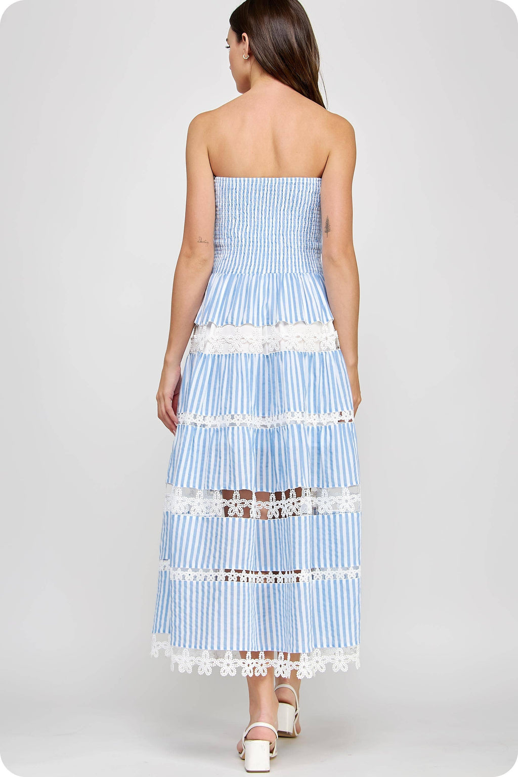 Striped Floral Lace Strapless Tube Dress