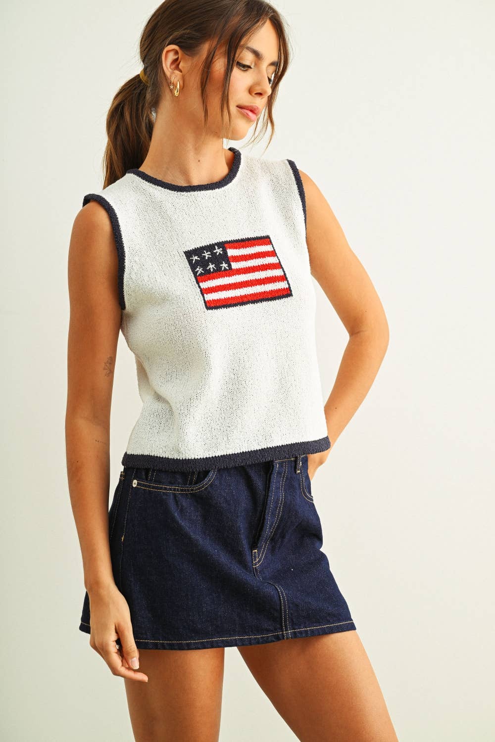 Flag knit sleeveless top