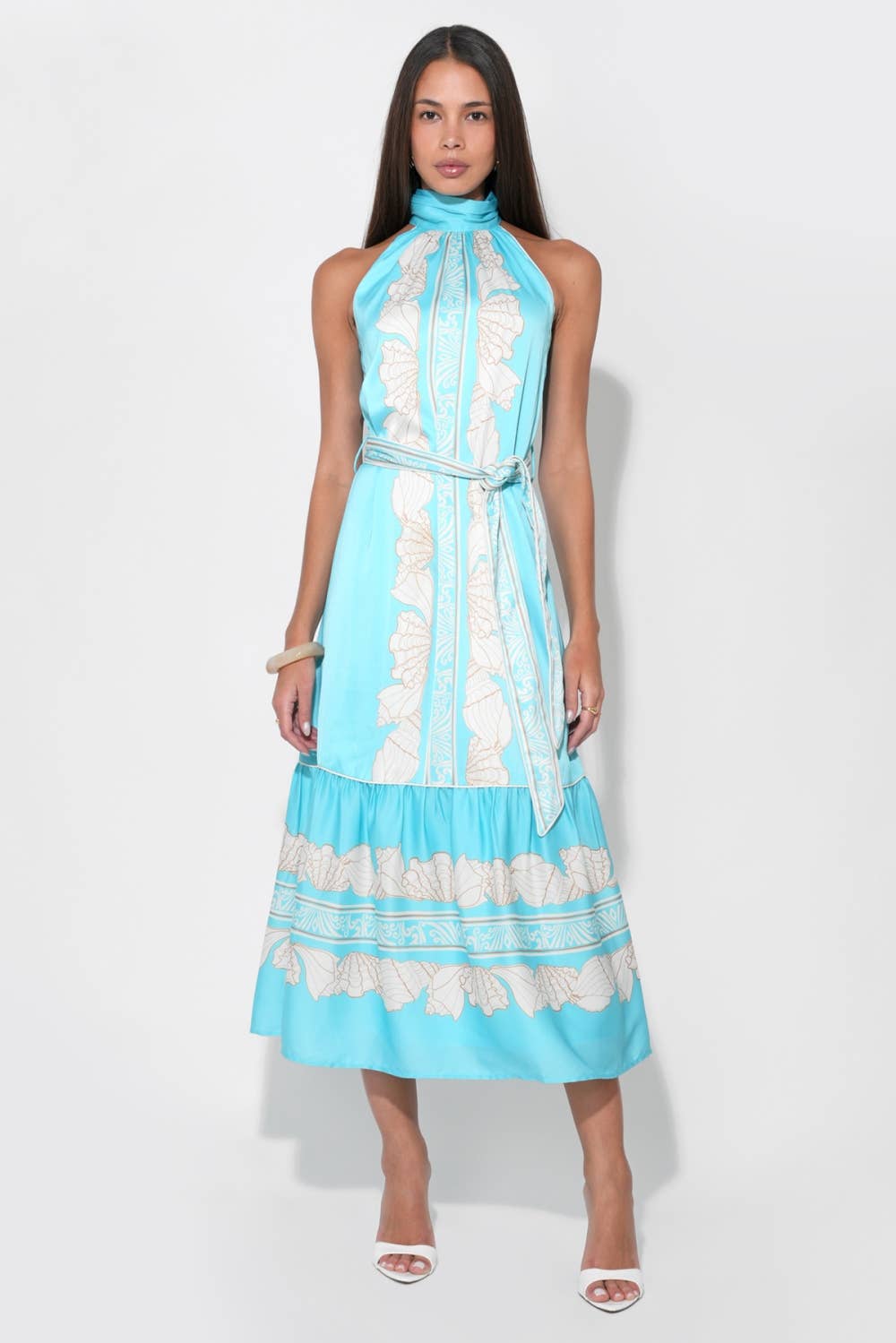 Halter Printed Seashell Maxi Dress