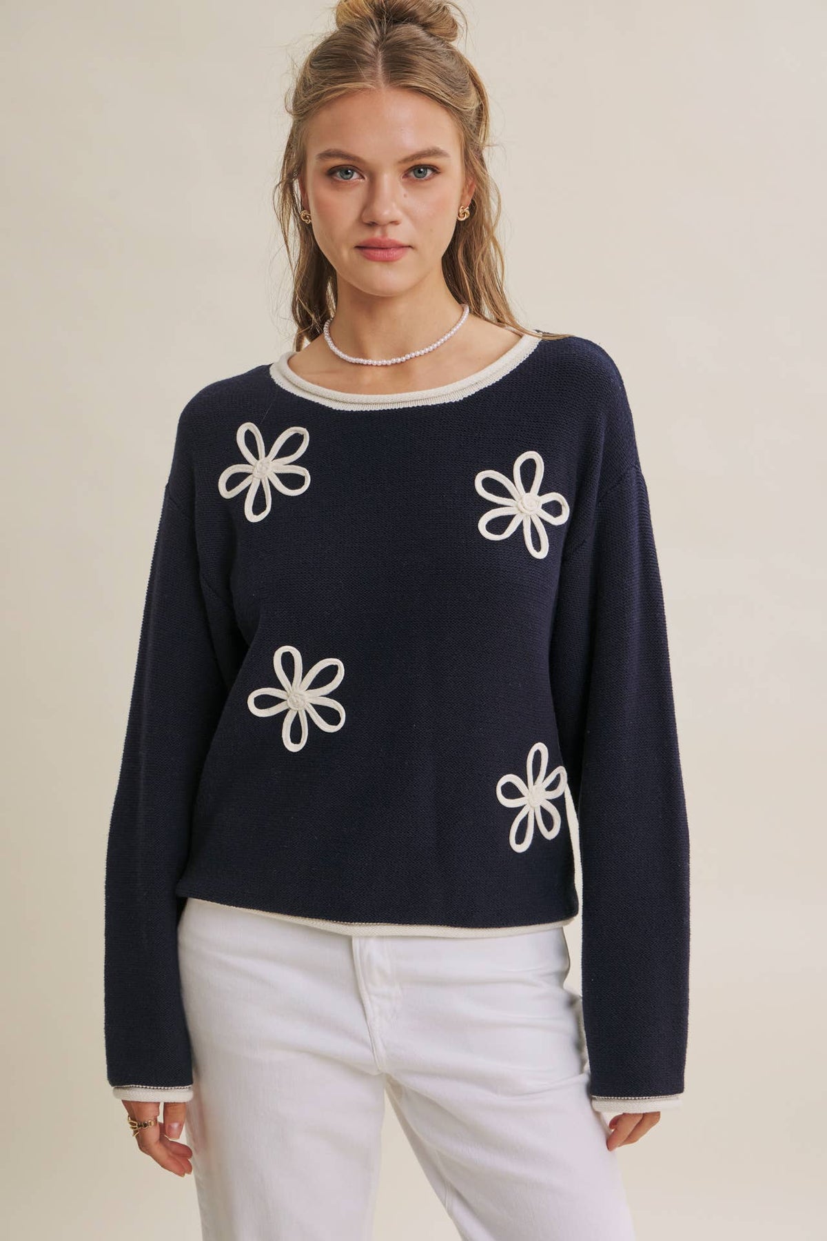 Embroidered Navy Sweater
