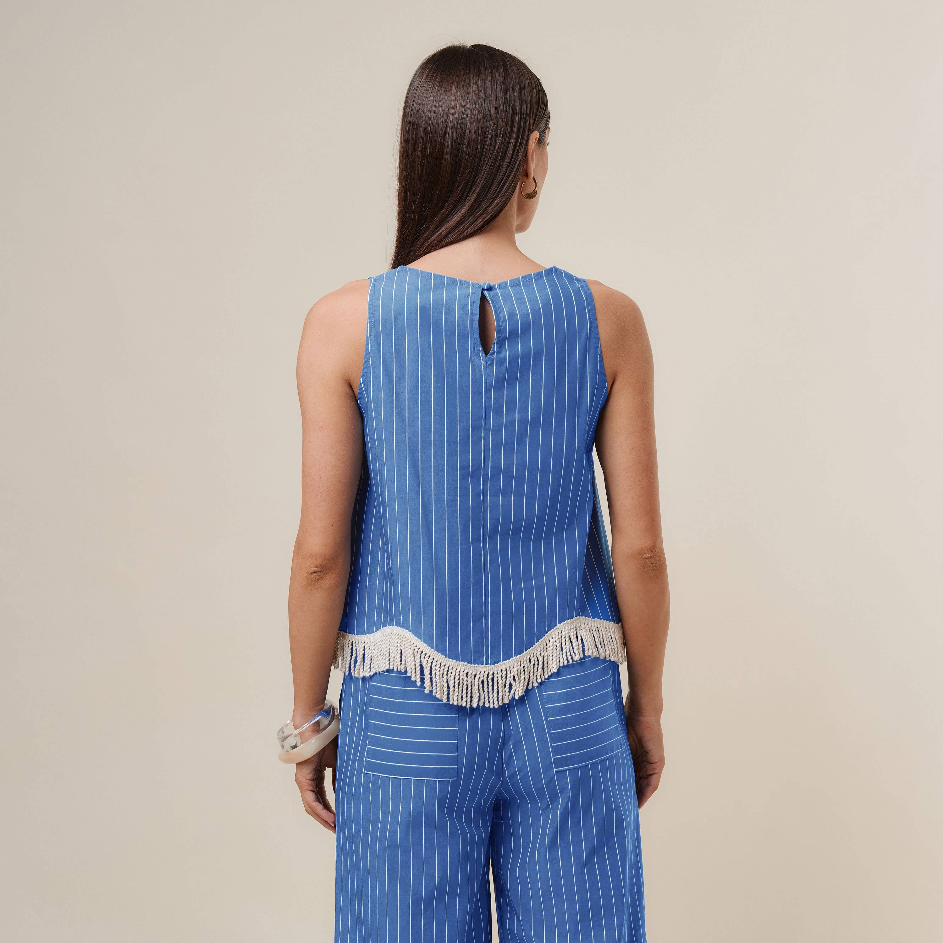 Fringe stripe top & pants set