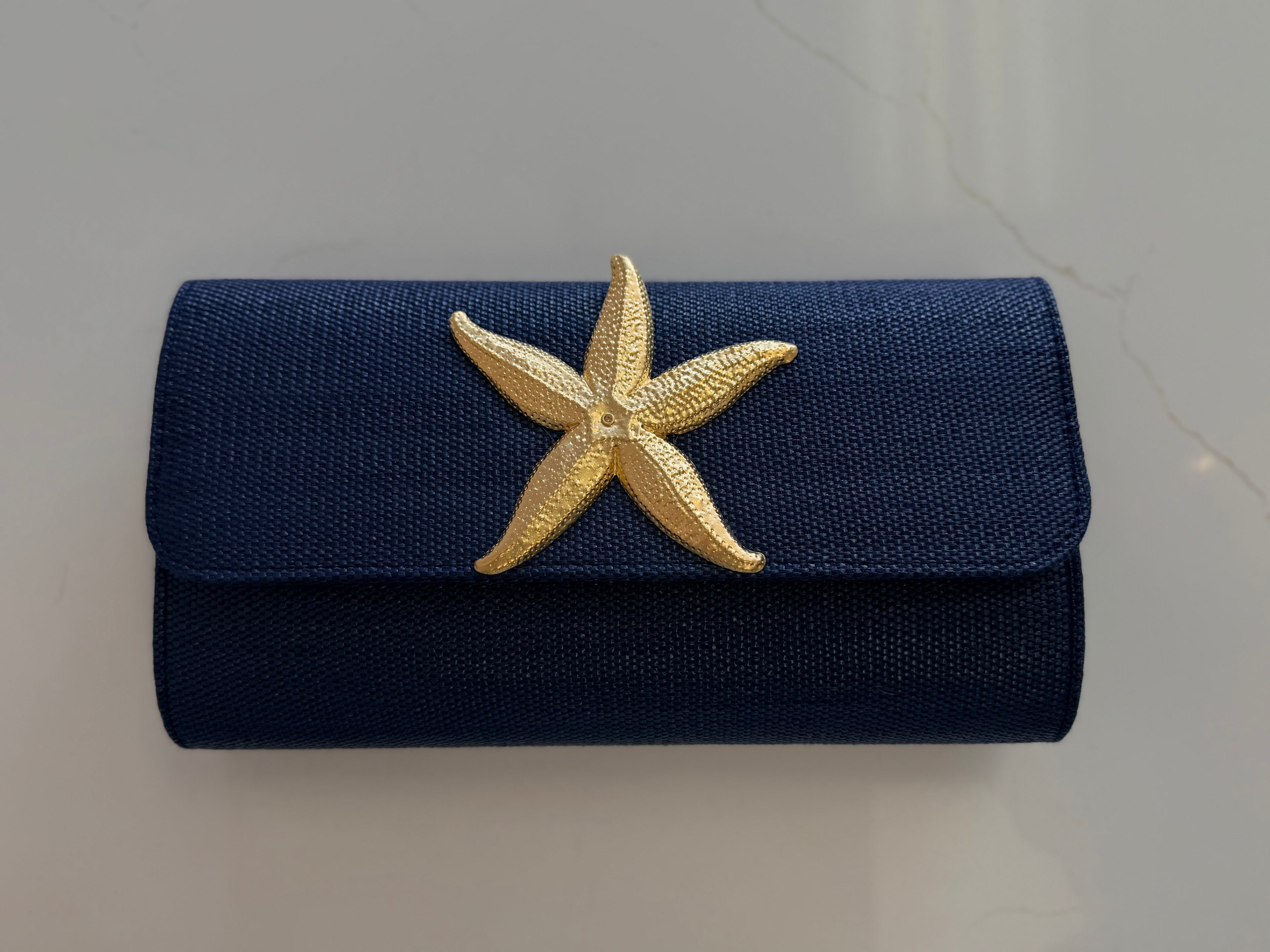 Navy Avery Clutch Straw - Gold Charms