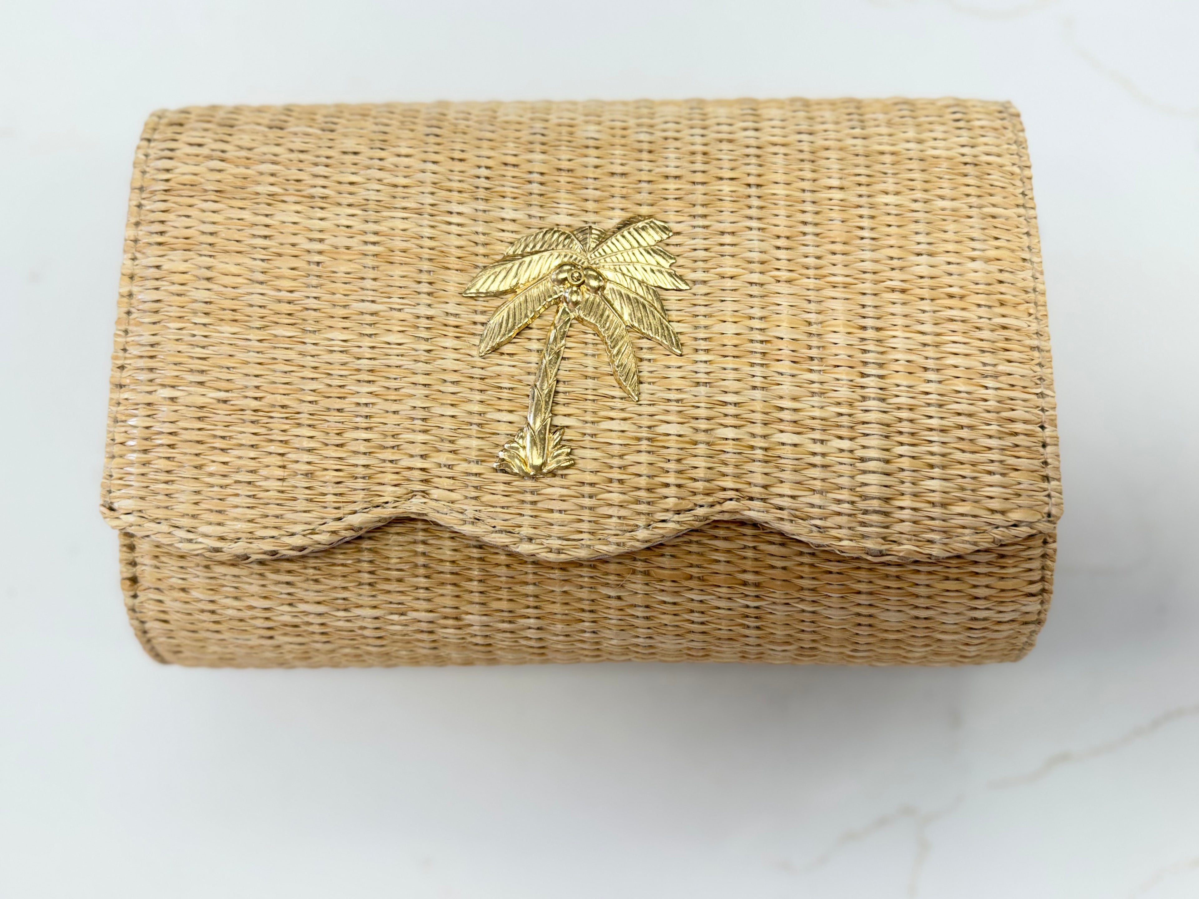 Scalloped Ruby Straw Clutch- Gold Charm