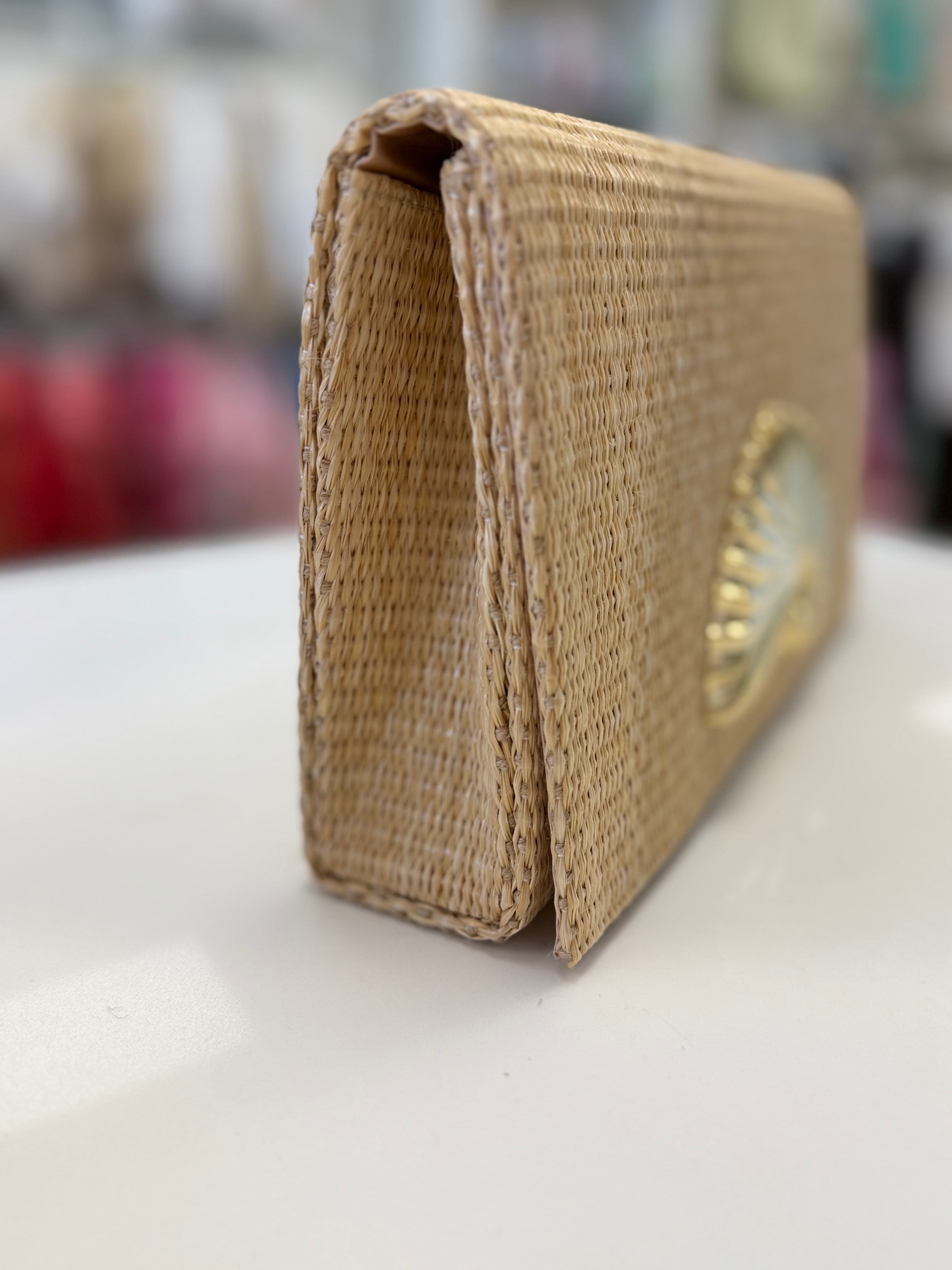 Jilian Straw Clutch - Gold Charm