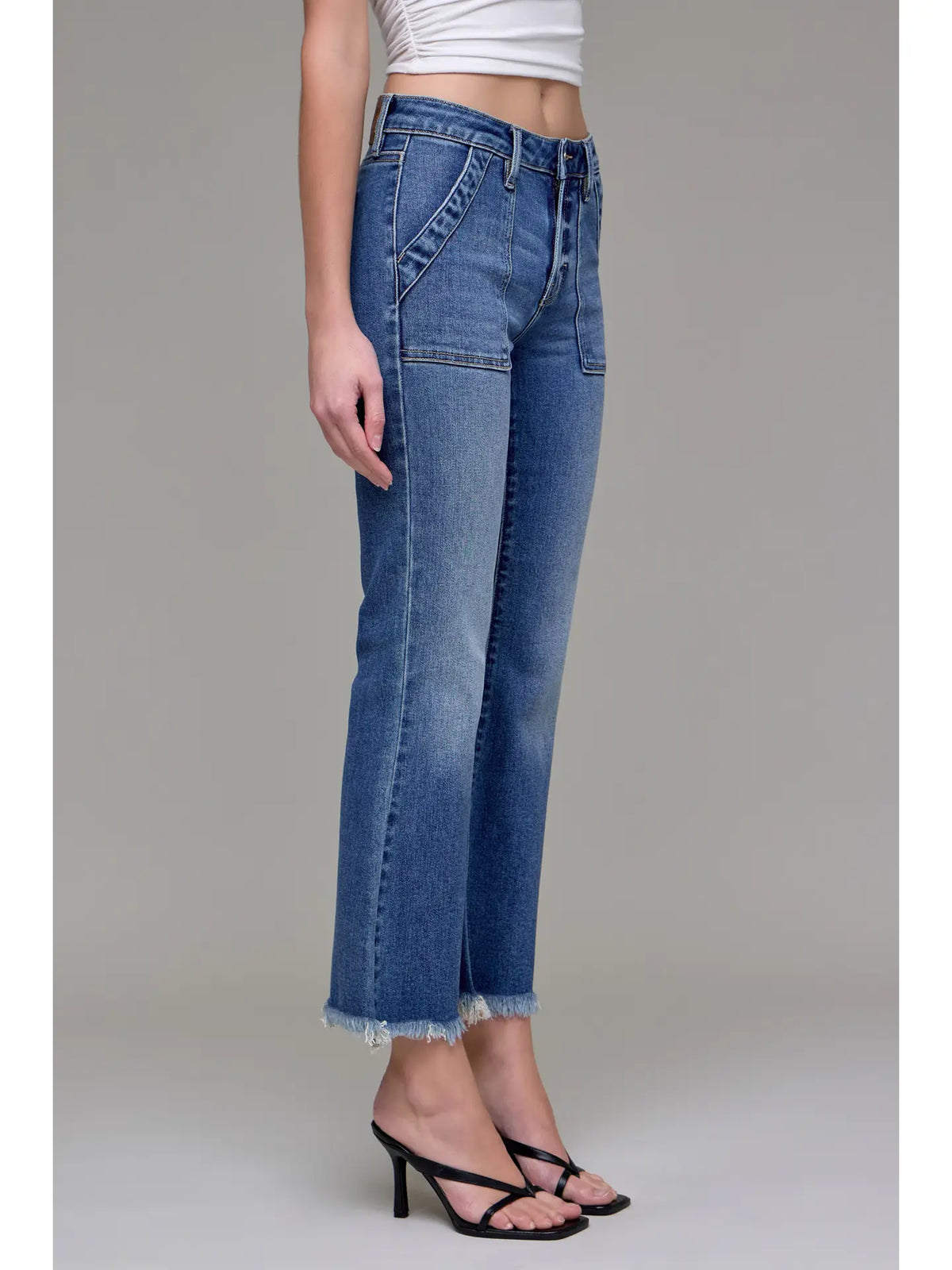 Frayed Hem Cargo Crop Flare