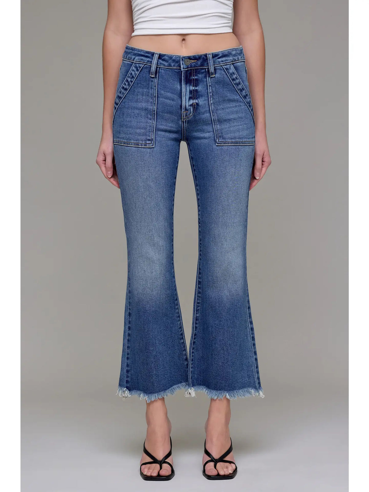 Frayed Hem Cargo Crop Flare