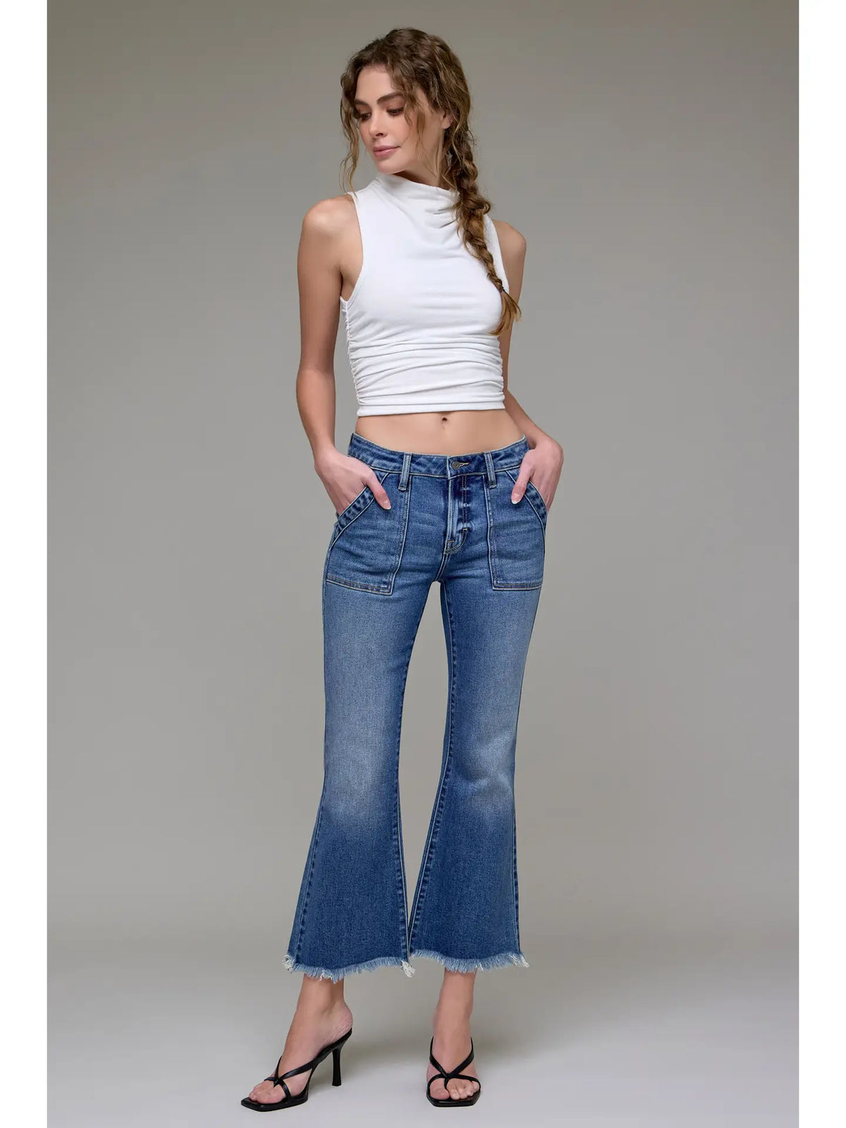 Frayed Hem Cargo Crop Flare