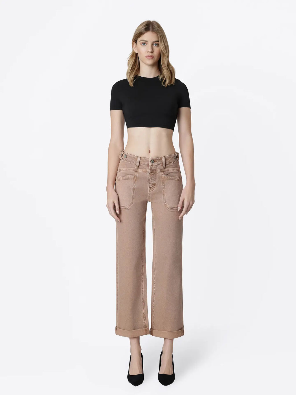 High Rise Tab Cuffed Jeans