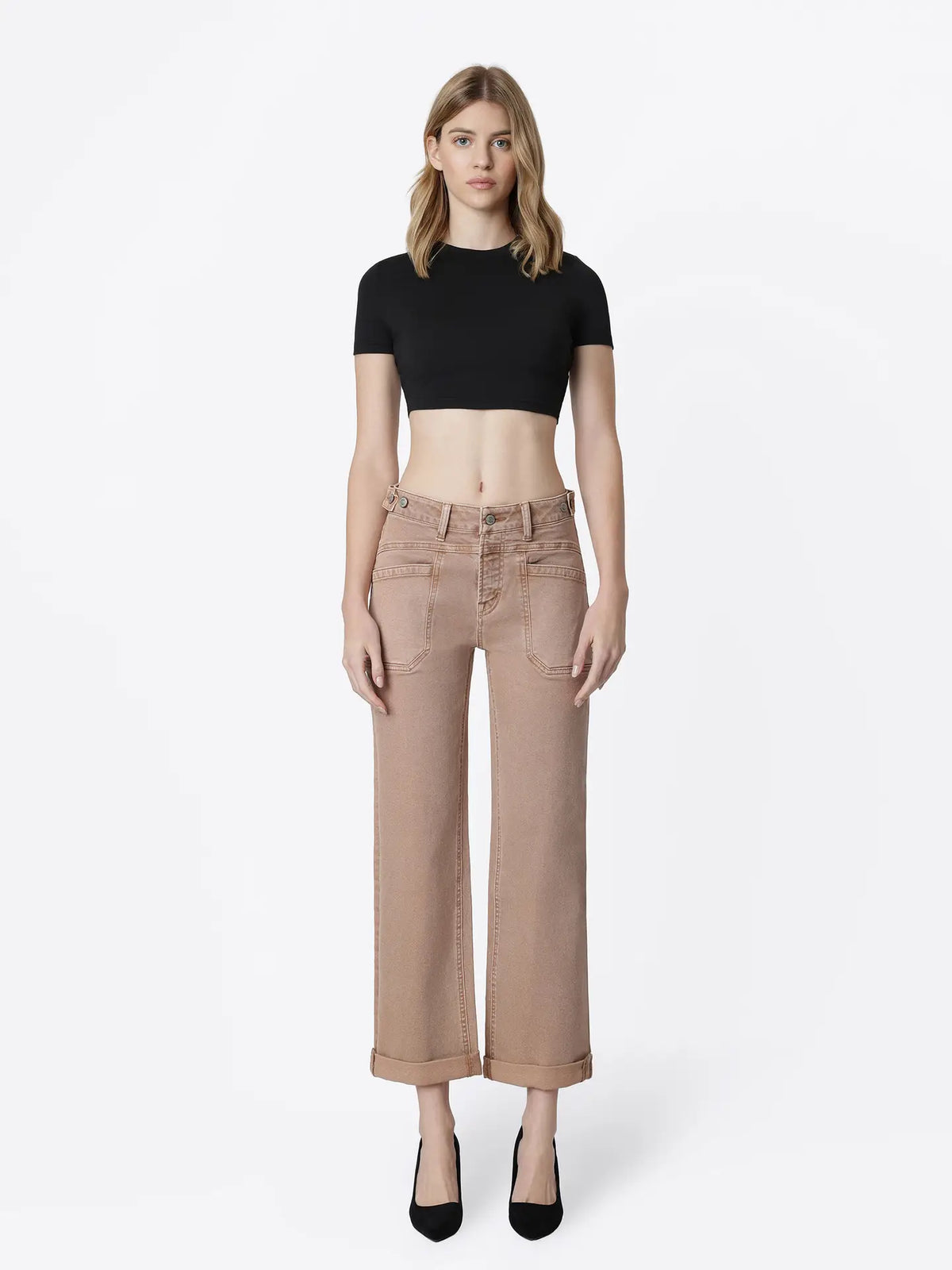 High Rise Tab Cuffed Jeans