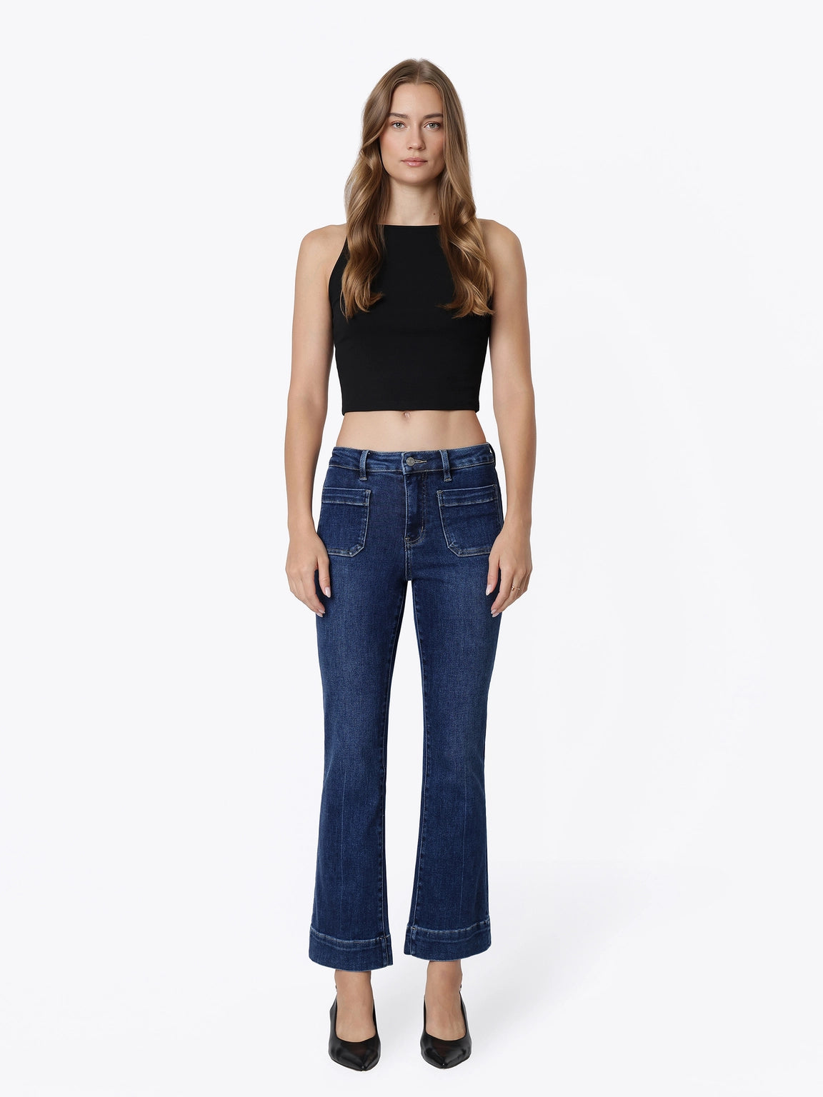 Dark Wash High Rise Ankle Flare