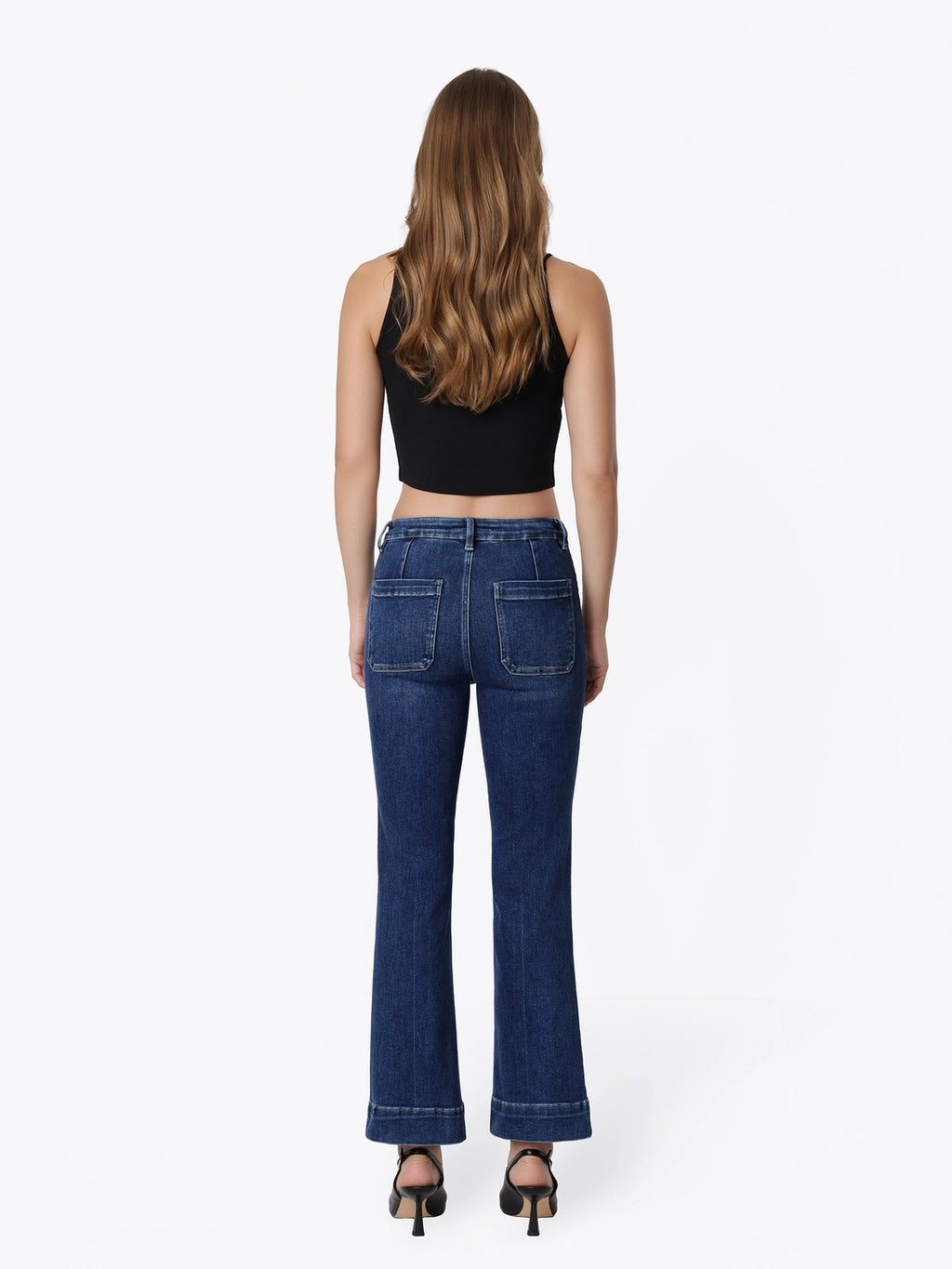 Dark Wash High Rise Ankle Flare