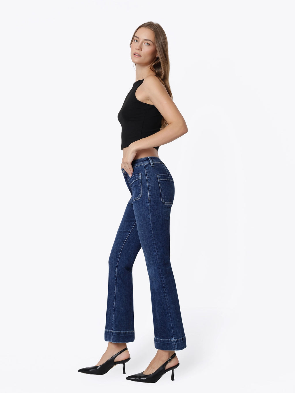 Dark Wash High Rise Ankle Flare