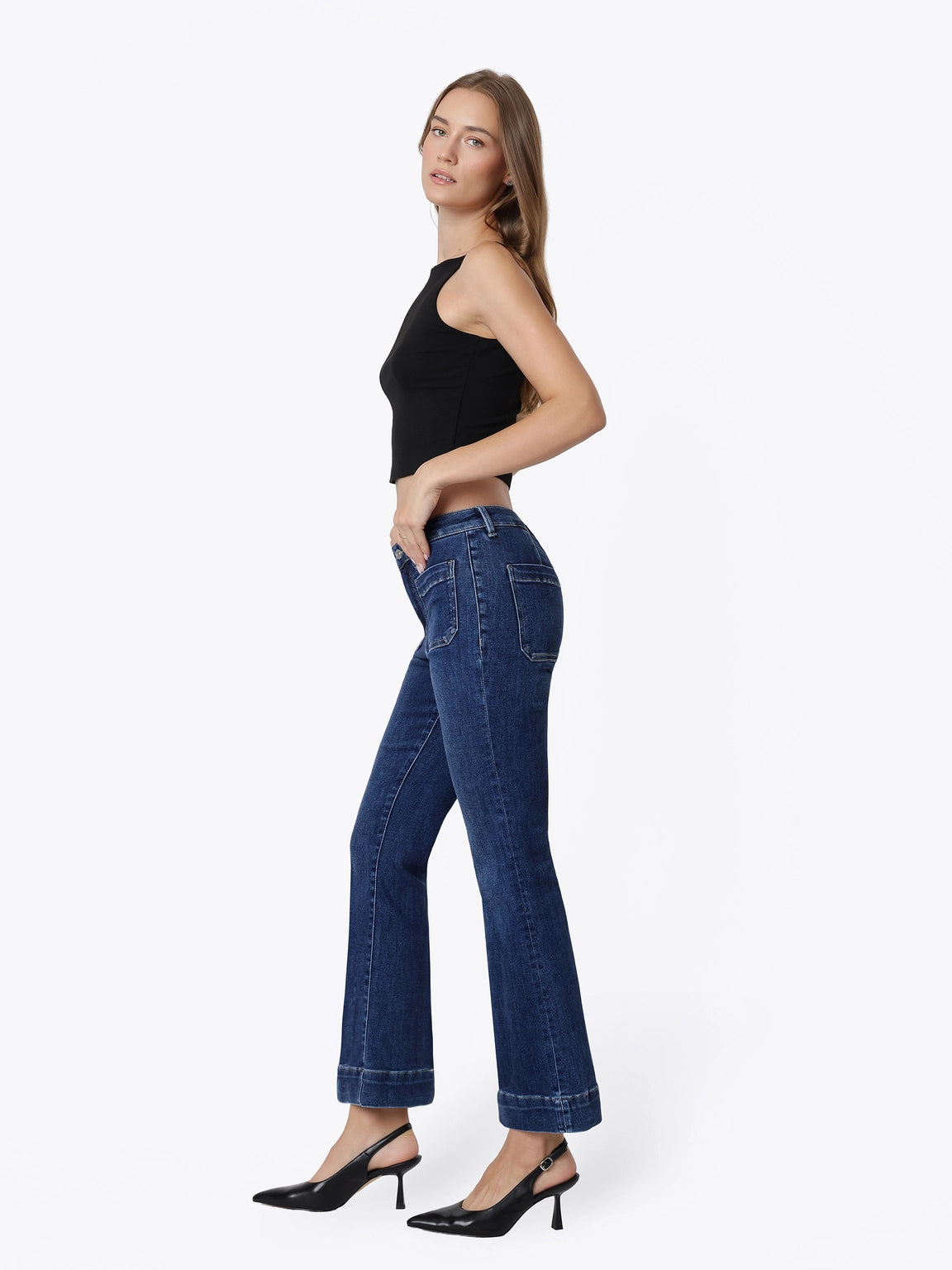 Dark Wash High Rise Ankle Flare