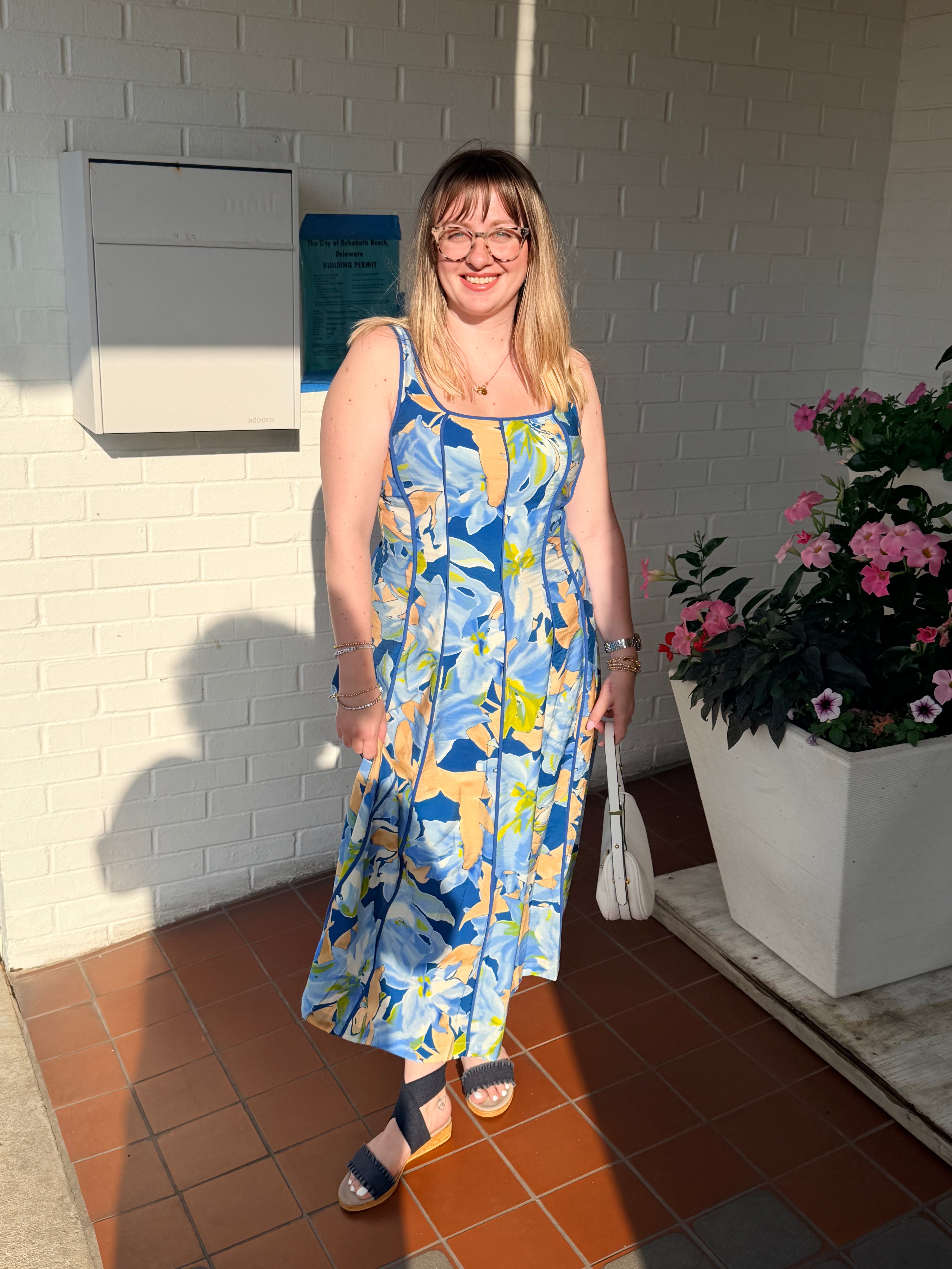 Spring Printed Contrast Binding Midi Dress