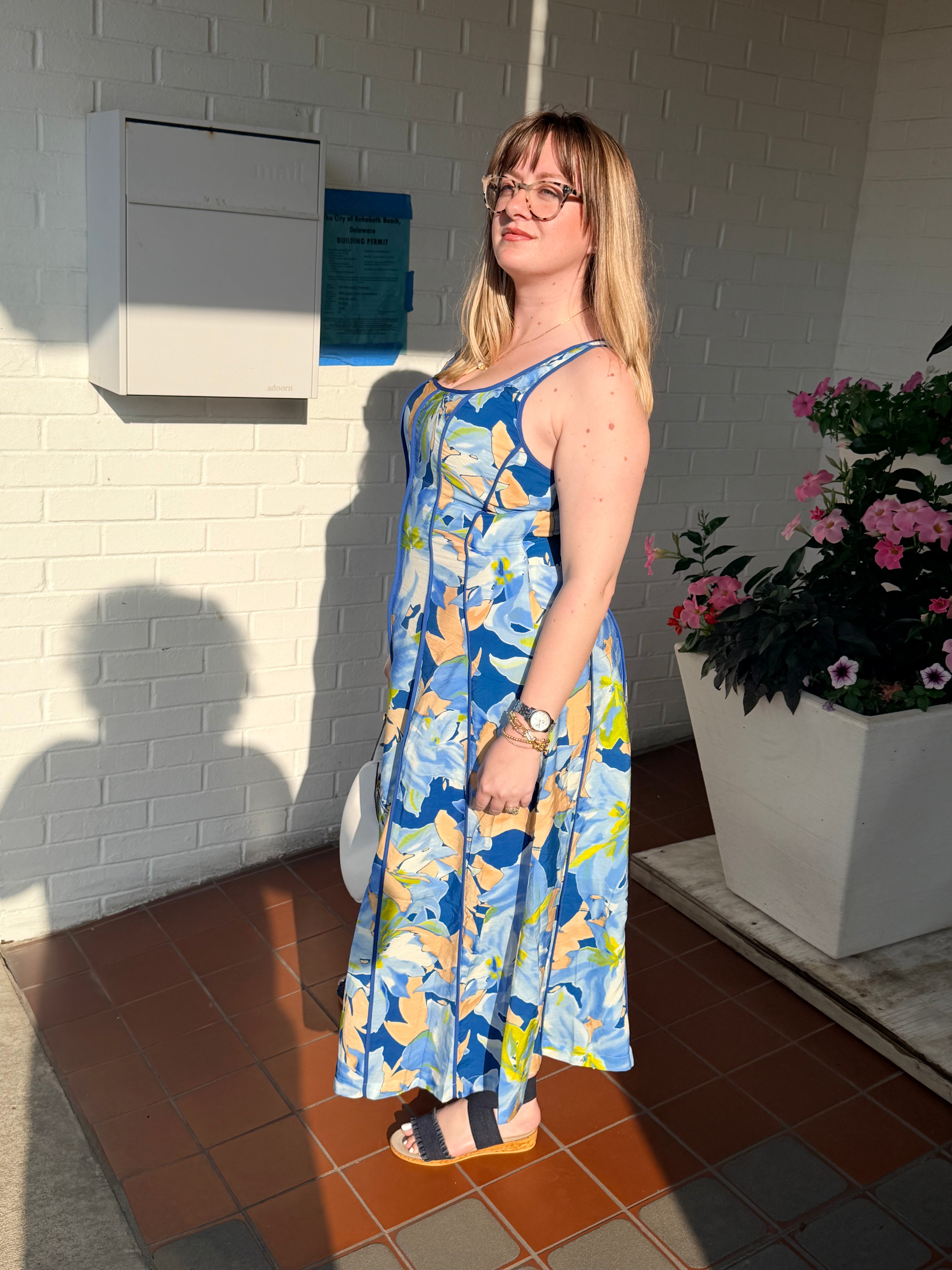 Spring Printed Contrast Binding Midi Dress