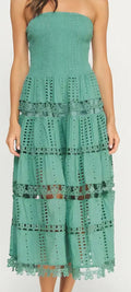 Strapless Eyelet Lace Midi Dress