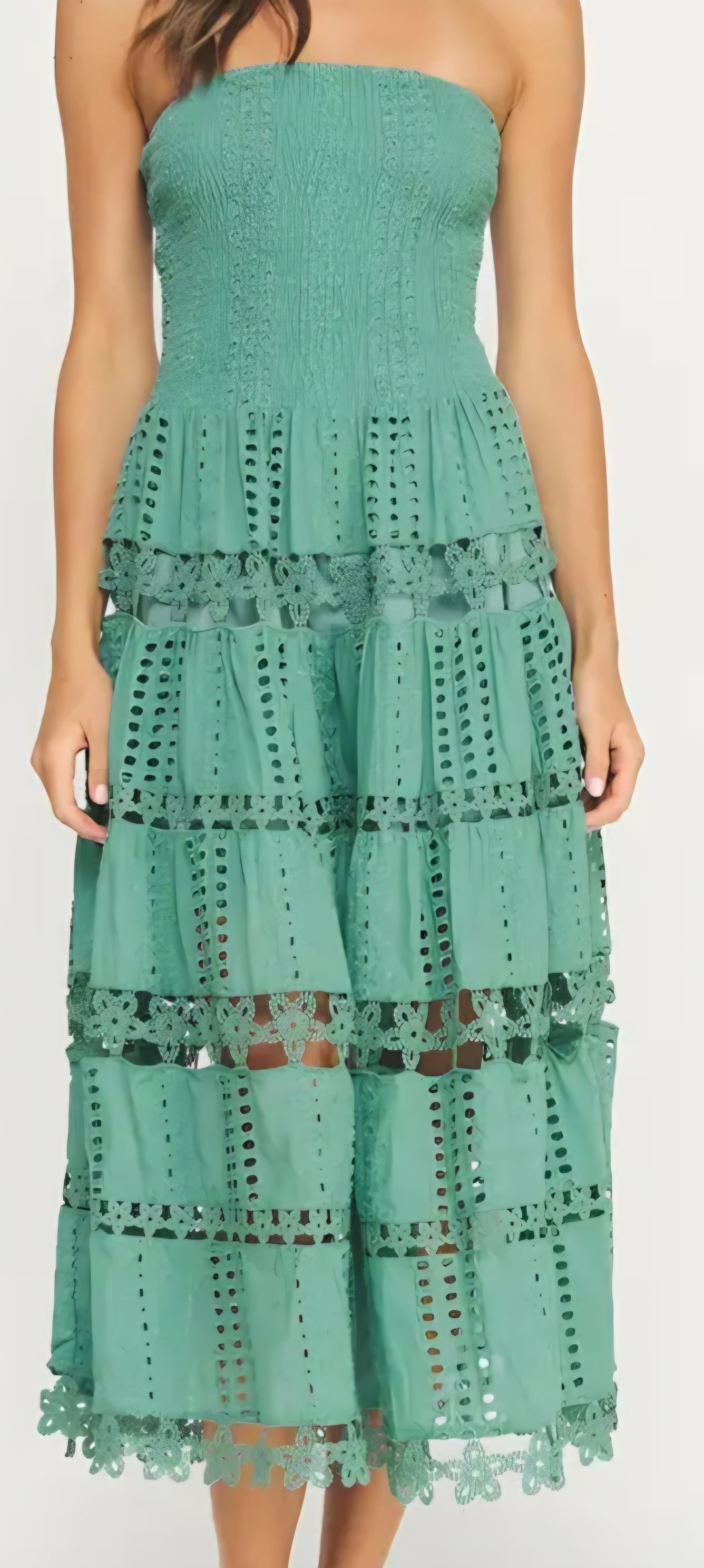 Strapless Eyelet Lace Midi Dress