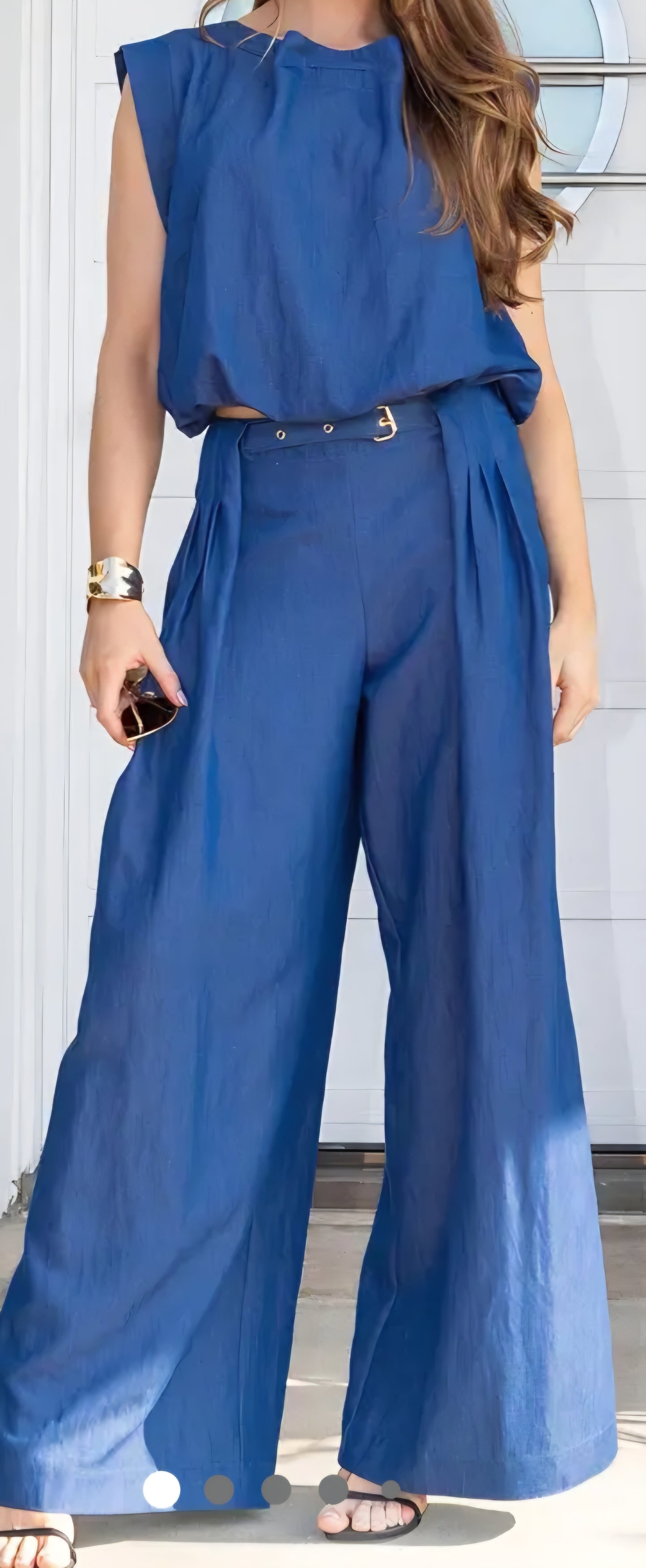 Sleeveless Top & Pleated Wide Pants Set