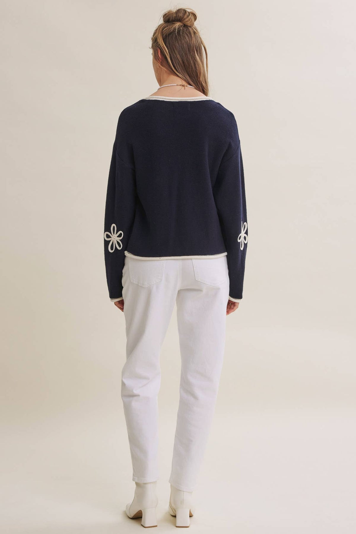 Embroidered Navy Sweater